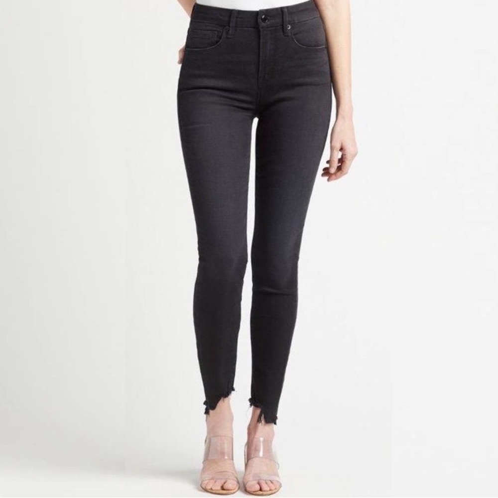 Good American Good Legs Step Fray Hem High Rise Denim Black Skinny Jeans